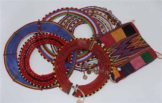 A West African tribal figure and 5 beadwork items